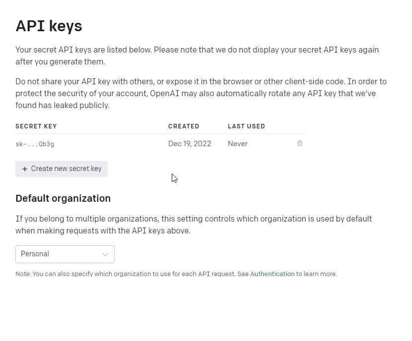 Generating an OpenAI API Key