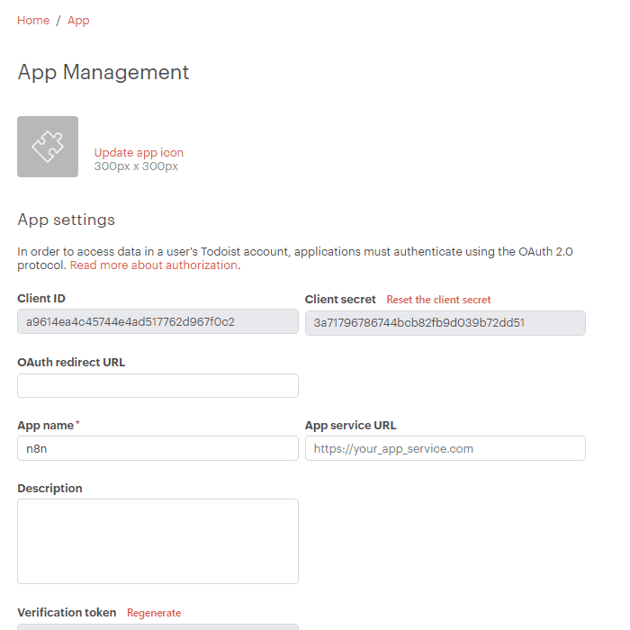 Todoist webhook configuration